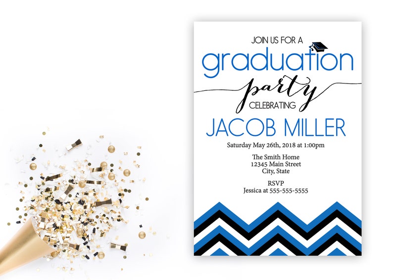 Graduation Party Invitation Class of 2020 Graduation Party High School College Grad Blue Black White Digital Email Printable image 1