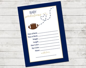 Baby Predictions - Football Baby Shower - Baby Shower Game - Football and Heart - Blue and Tan Brown - INSTANT DOWNLOAD - Printable