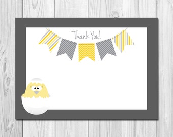 INSTANT DOWNLOAD - Thank You Note - About to Hatch - Little Chick - Grey and White - DIY - Printable