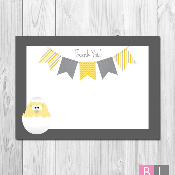 INSTANT DOWNLOAD - Thank You Note - About to Hatch - Little Chick - Grey and White - DIY - Printable