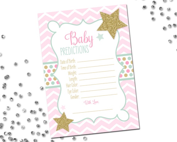 Baby Predictions - Star Theme Baby Shower - Twinkle Twinkle Baby Shower - Stars - Pink Mint Gold White - INSTANT DOWNLOAD - Printable Il_570xn