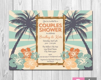 Luau Couples Shower Invitation - Bridal Shower - Palm Trees and Flowers - Retro - DIY - Printable