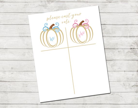 Gender Reveal Voting Sign - He or She Printable - Pumpkins - Cast Your Vote - Fall Gender Reveal Shower - INSTANT DOWNLOAD - Printable Il_570xn