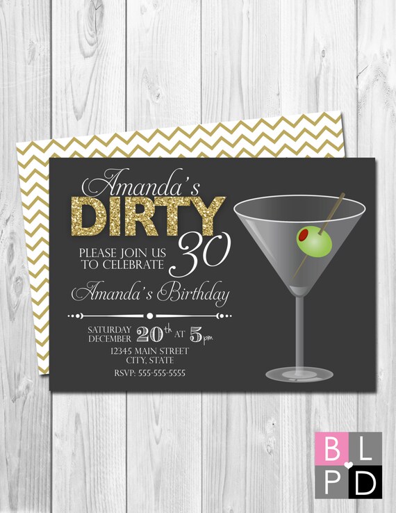Dirty Thirty Birthday Party Invitation Dirty 30 Gold Chevron