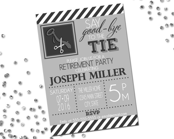 Retirement Party Invitation - Retirement Party - Say Goodbye To The Tie - Grey and White - Printable Il_570xn