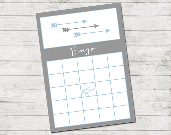Bingo Card - Arrow Baby Shower - Modern Baby Shower - Light Blue White and Grey - INSTANT DOWNLOAD - Printable Il_570xn