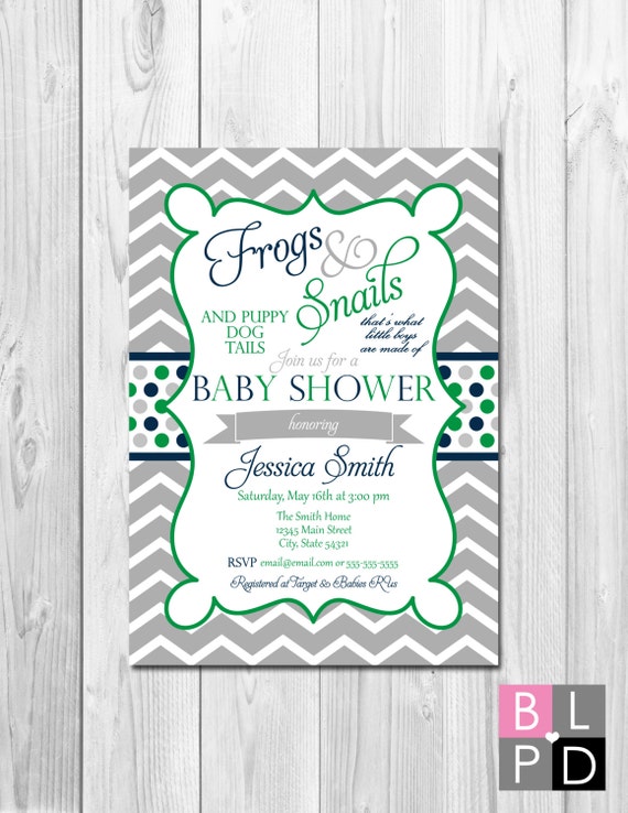 Frogs Snails & Puppy Dog Tails Baby Shower Invitation Boy Baby Shower