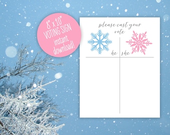 Gender Reveal Voting Sign - He or She Printable - Snowflakes - Cast Your Vote - Winter Gender Reveal Shower - INSTANT DOWNLOAD - Printable