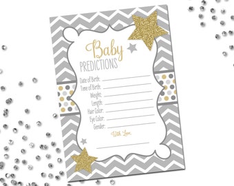 Baby Predictions - Star Theme Baby Shower - Twinkle Twinkle Baby Shower - Stars - Gray Gold White - INSTANT DOWNLOAD - Printable