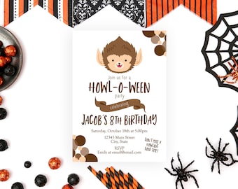 Halloween Werewolf Birthday Party Invitation - Howl-O-Ween - Werewolf Birthday Party - Digital Invitation - Printable