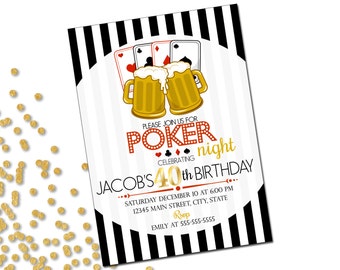 Poker Birthday Party Invitation - 40th Birthday Invite - Poker Night Casino Night - Cheers to 40 Years - Deck of Cards - Printable