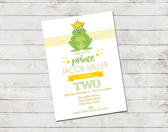Frog Birthday Party Invitation - Prince Birthday Invitation - Frog Invitation - Prince Invitation - Top Stripes - Green Yellow - Printable Il_570xn