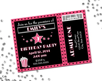 Movie Theme Birthday Party Invitation - Pink and Black - DIY - Printable