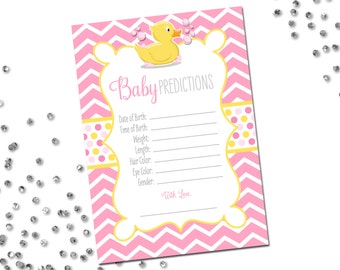 Baby Predictions - Duck Baby Shower - Rubber Duck Baby Shower - Yellow Duck - Big Chevron Stripes - Pink - - INSTANT DOWNLOAD - Printable