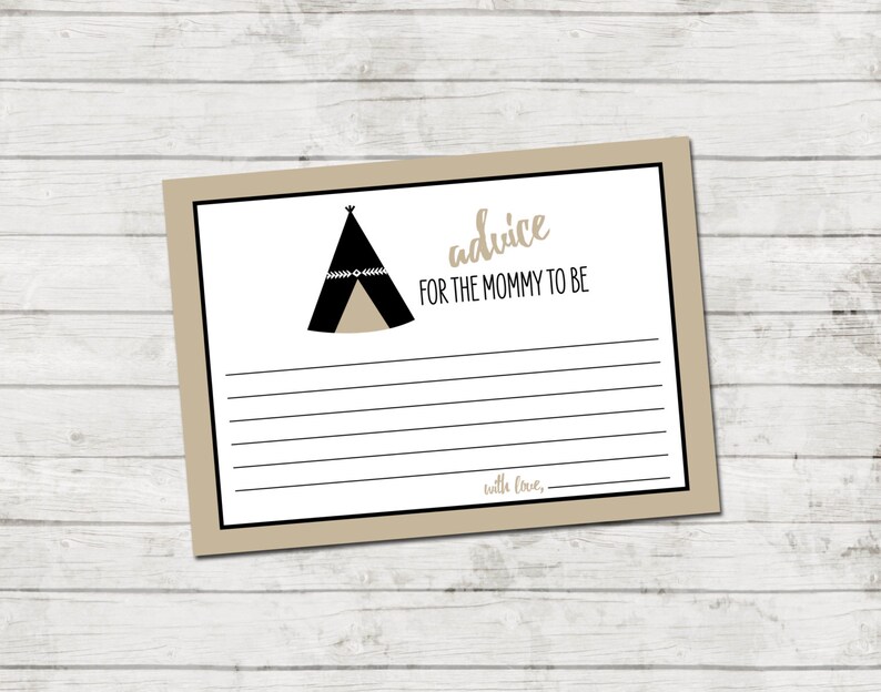 Advice for Mommy To Be Tee Pee Baby Shower Modern Baby Shower Triangles Black Tan and White INSTANT DOWNLOAD Printable image 1