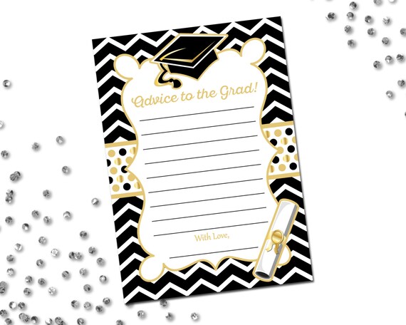 Advice to the Grad - Graduate Advice Card - Gold - Chevron Stripes - Printable - INSTANT DOWNLOAD Il_570xn