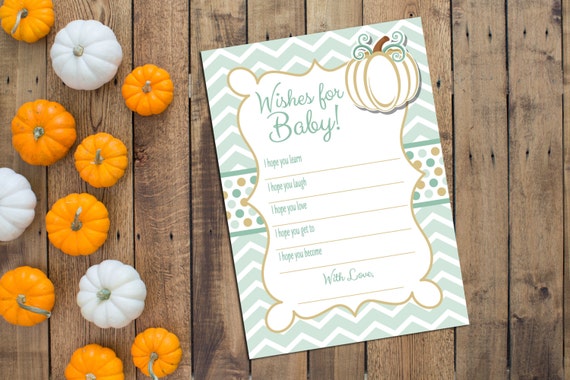 INSTANT DOWNLOAD - Well Wishes for Baby - Pumpkin Baby Shower - Greens and Gold - Large Chevron Stripes - Printable Il_570xn