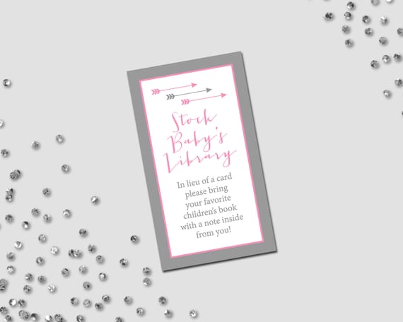 Book Request Card - Arrow Baby Shower - Modern Baby Shower - Pink White and Grey - INSTANT DOWNLOAD - Printable Il_570xn