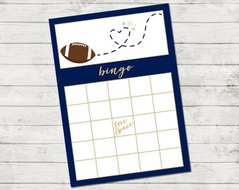 Bingo Card - Football Baby Shower - Baby Shower Game - Football and Heart - Blue and Tan Brown - INSTANT DOWNLOAD - Imprimable