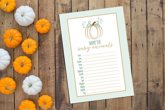 Baby Animals Game - Little Pumpkin Baby Shower Game - Fall Baby Shower - Pumpkin - Green and Gold - INSTANT DOWNLOAD - Printable Il_570xn