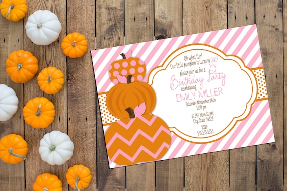 Little Pumpkin Birthday Party Invitation - First Birthday Invitation - Pink and Orange - Printable Il_570xn