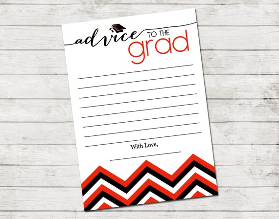 Advice to the Grad - Graduate Advice Card - Chevron Stripes - Red Black and White - Printable - INSTANT DOWNLOAD Il_570xn