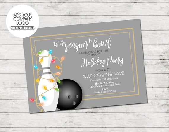 Company Holiday Party Invitation - Bowling Party - Holiday Bowling Party - Company Holiday Party - Gold Gray White Multicolor - Printable Il_570xn