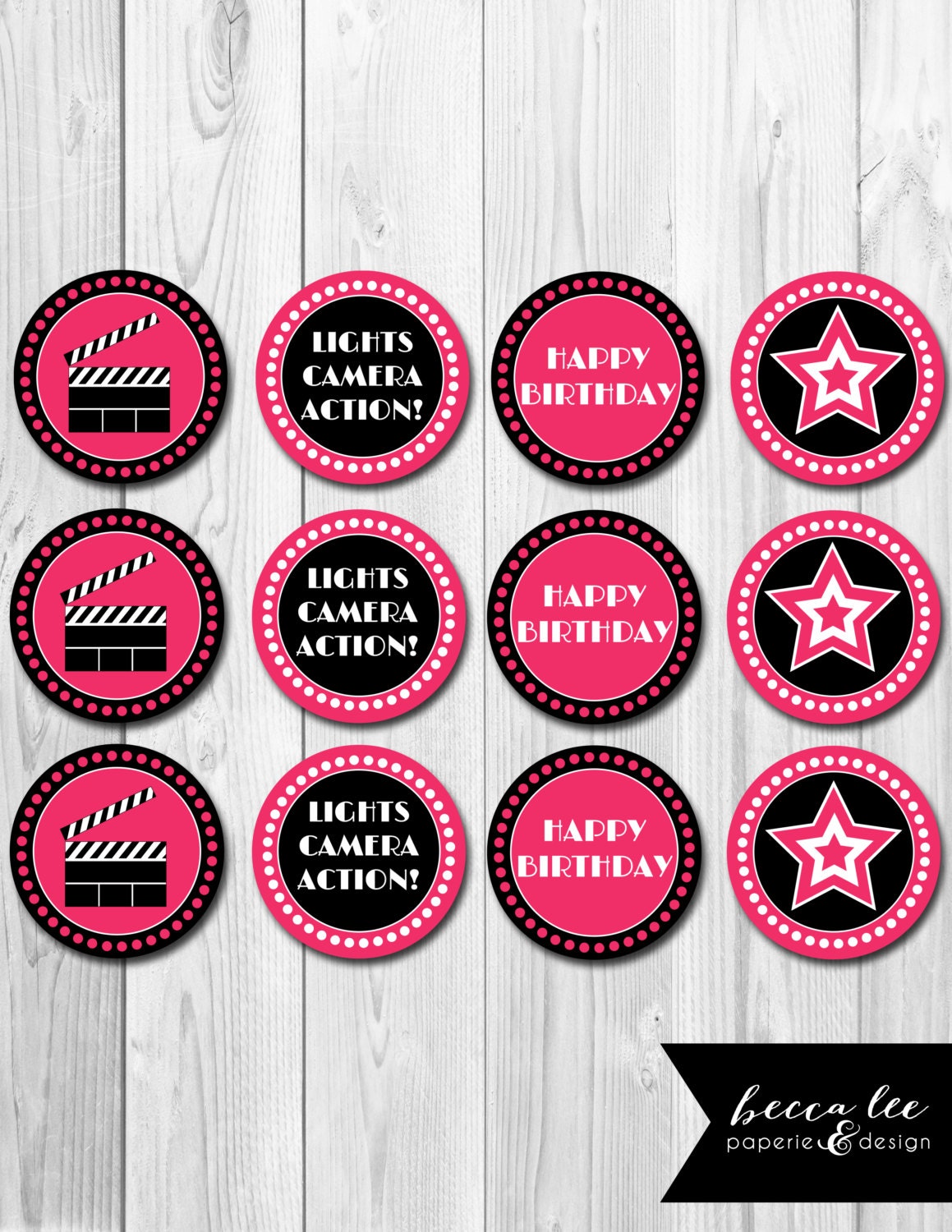 instant download cupcake toppers movie theme pink black etsy canada