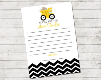 Advice for Mom To Be - Construction Baby Shower - Baby Shower Game - Chevron Stripes - Yellow and Black - INSTANT DOWNLOAD - Printable