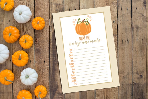 Baby Animals Game - Little Pumpkin Baby Shower Game - Fall Baby Shower - Pumpkin - Orange and Gold - INSTANT DOWNLOAD - Printable Il_570xn