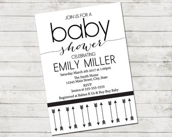Arrow Baby Shower Invitation - Arrow Baby Shower - Modern Baby Shower - Black & White Series - Black White Modern Invite - Printable