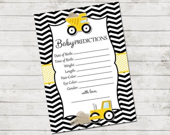 Baby Predictions - Construction Baby Shower Invitation - Chevron Stripes - Black Yellow - INSTANT DOWNLOAD - Printable