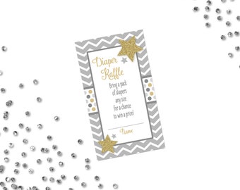 Diaper Raffle Ticket - Umbrella Baby Shower - Twinkle Twinkle Little Star Baby Shower - Gold Gray White - INSTANT DOWNLOAD - Printable