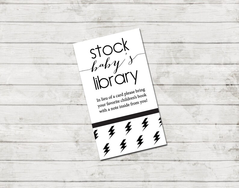 Book Request Card Lightning Bolt Baby Shower Modern Baby Shower Black White Modern INSTANT DOWNLOAD Printable image 1