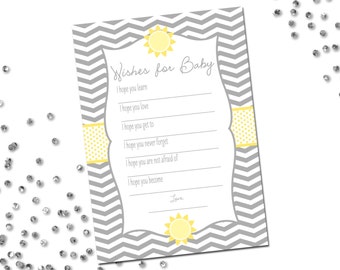 Wishes for Baby - You Are My Sunshine Baby Shower - Chevron Stripes - Grey Yellow - Modern Layout - INSTANT DOWNLOAD - Printable