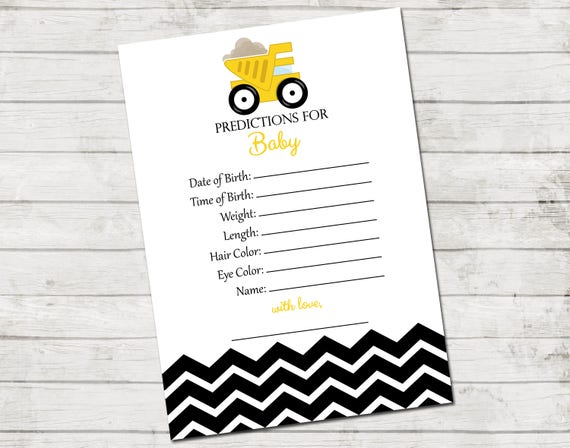 Baby Predictions - Construction Baby Shower - Baby Shower Game - Chevron Stripes - Yellow and Black - INSTANT DOWNLOAD - Printable Il_570xn