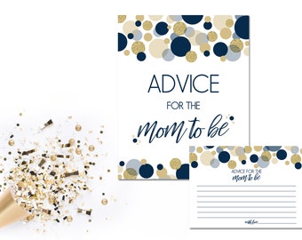 Advice for Mom To Be - Blue and Gold Baby Shower - Baby Shower Game & Sign - INSTANT DOWNLOAD - Printable