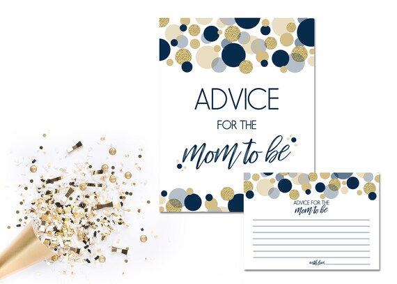 Advice for Mom To Be - Blue and Gold Baby Shower - Baby Shower Game & Sign - INSTANT DOWNLOAD - Printable Il_570xn