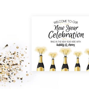 New Year Party Welcome Sign Welcome New Years Printables Champagne Sparklers INSTANT DOWNLOAD Printable image 1