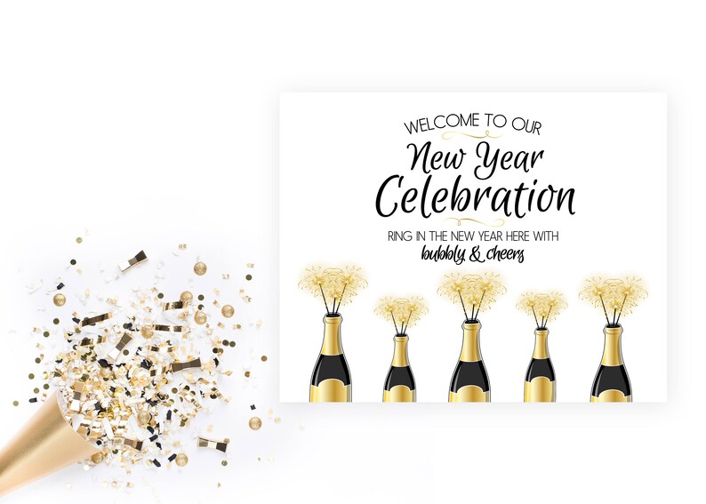 New Year Party Welcome Sign Welcome New Years Printables Champagne Sparklers INSTANT DOWNLOAD Printable image 1