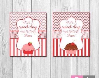 Cupcake Valentines - INSTANT DOWNLOAD - Printable Valentines Cards - Pink and Red Cupcakes