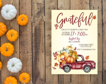 Company Fall Party Invitation - Company Corporate End of Year Party - Client Appreciation Party - Grateful Truck Harvest - Printable
