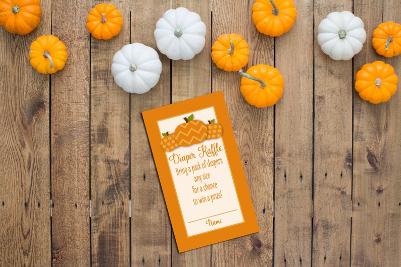 Diaper Raffle Ticket Little Pumpkin Baby Shower Orange and Cream INSTANT DOWNLOAD Printable image 1