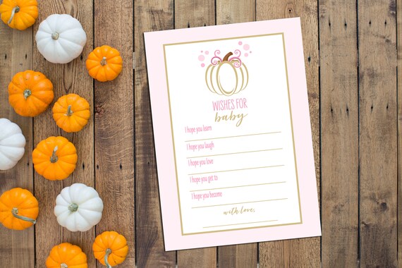 Wishes for Baby - Little Pumpkin Baby Shower - Fall Baby Shower - Pumpkin - Pink and Gold - INSTANT DOWNLOAD - Printable Il_570xn