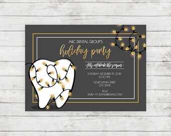 Dental Office Holiday Party Invitation - Christmas Party - Dentist Christmas Party - Tooth and Lights - Printable