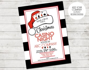 Holiday Party Invitation - Casino Holiday Party - Casino Night - Card Santa Hat - Christmas Party - Red Green Black - Printable