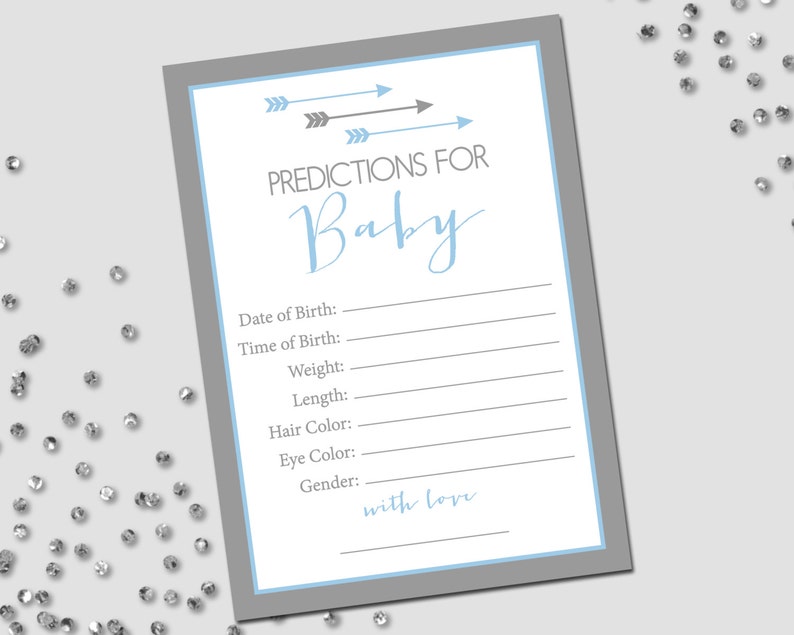 Baby Predictions Arrow Baby Shower Modern Baby Shower Light Blue White and Grey INSTANT DOWNLOAD Printable image 1