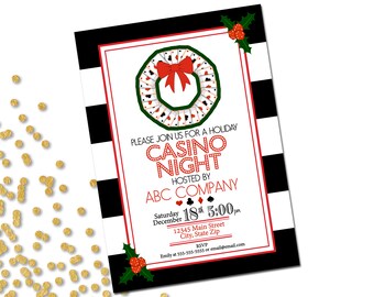 Holiday Party Invitation - Casino Holiday Party - Casino Night - Card Wreath - Christmas Party - Red Green Black - Printable