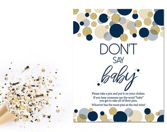 Dont Say Baby Game - Blue and Gold Baby Shower - Baby Shower Game - INSTANT DOWNLOAD - Printable