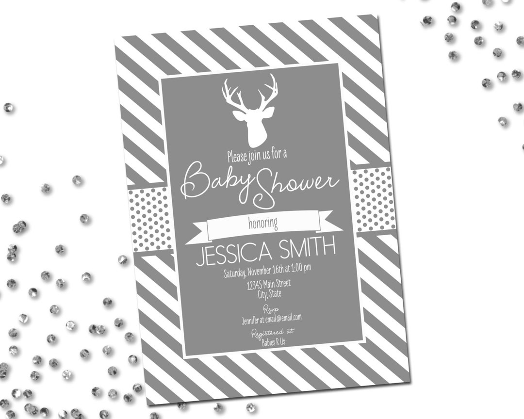 Deer Baby Shower Invitation Deer Baby Shower Grey and White Stripes ...